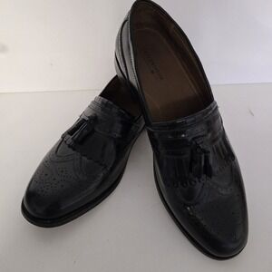 Florsheim Mens 10 D Black Brinson Leather Wingtip Loafers Dress Shoe 11223-001